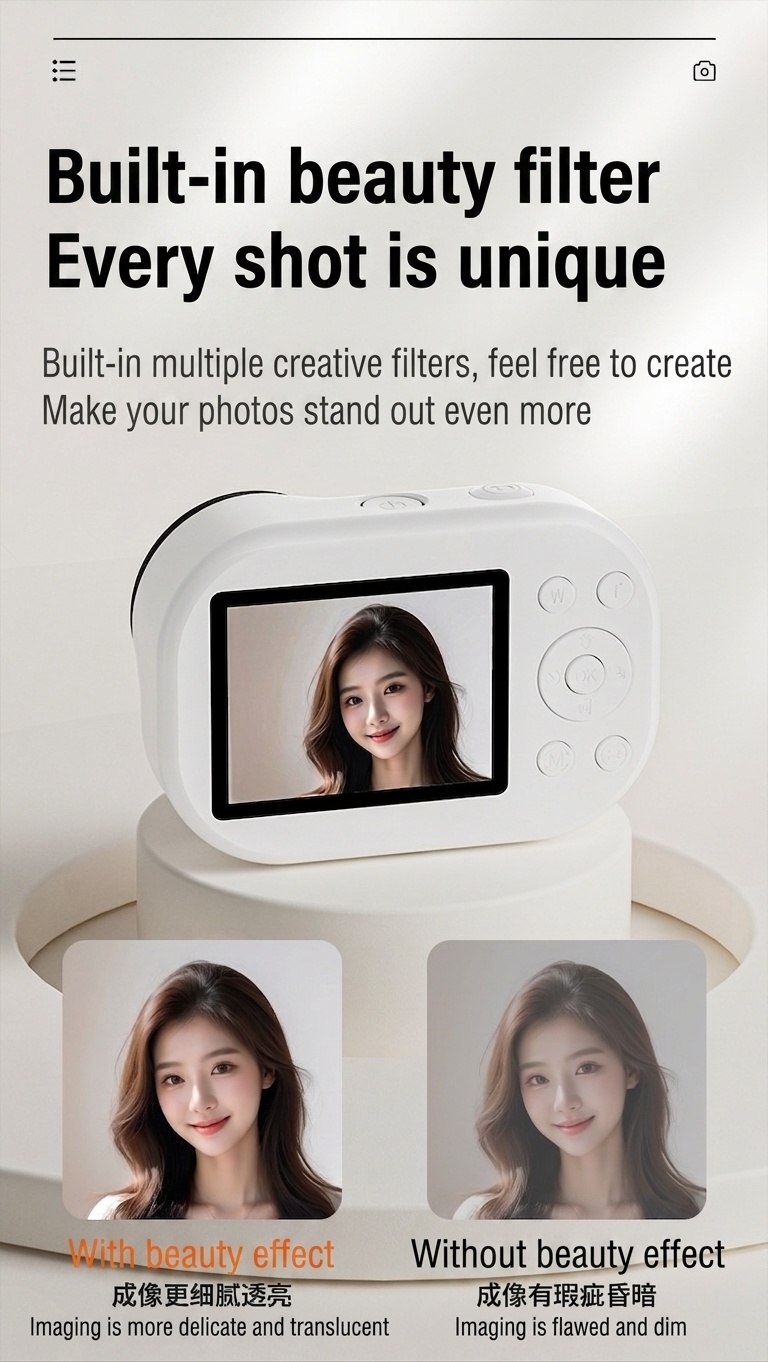 48MP 4K Digital Camera with 16X Digital Zoom, Auto-Focus, Built-in MP3 Player, Anti-Shake, 1200mAh Battery
