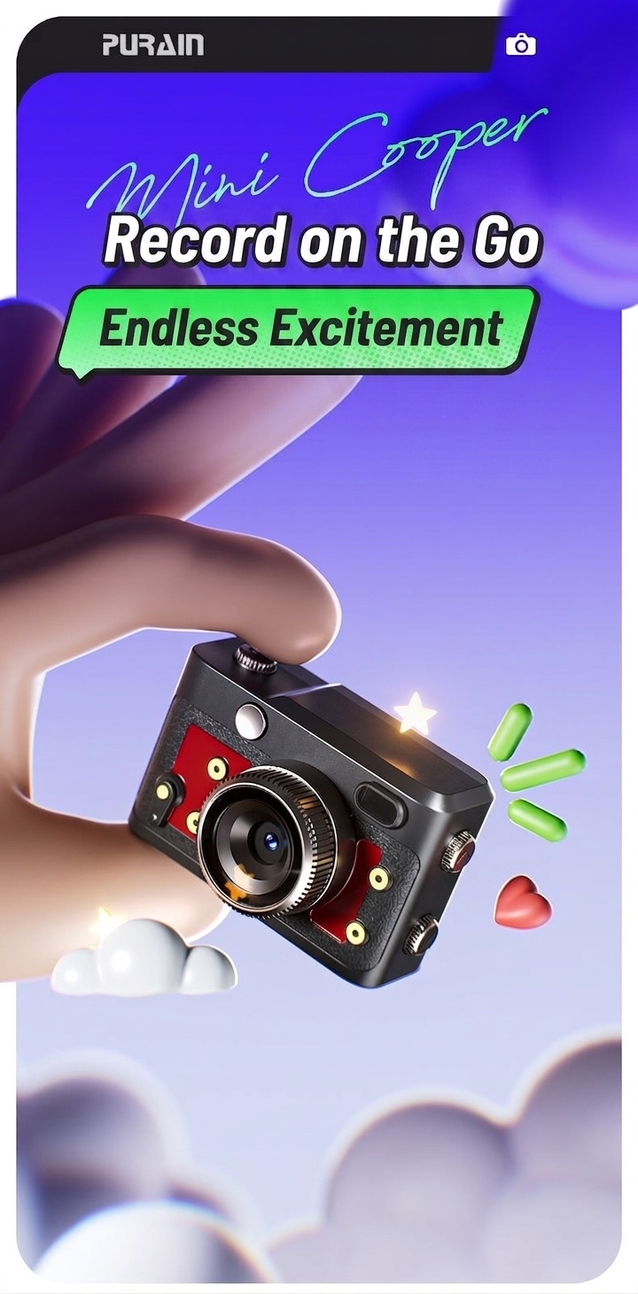 Purain Mini Portable 1080P HD Camera, 8MP Photos, 0.96-Inch Display, 180mAh Battery, Micro SD Support