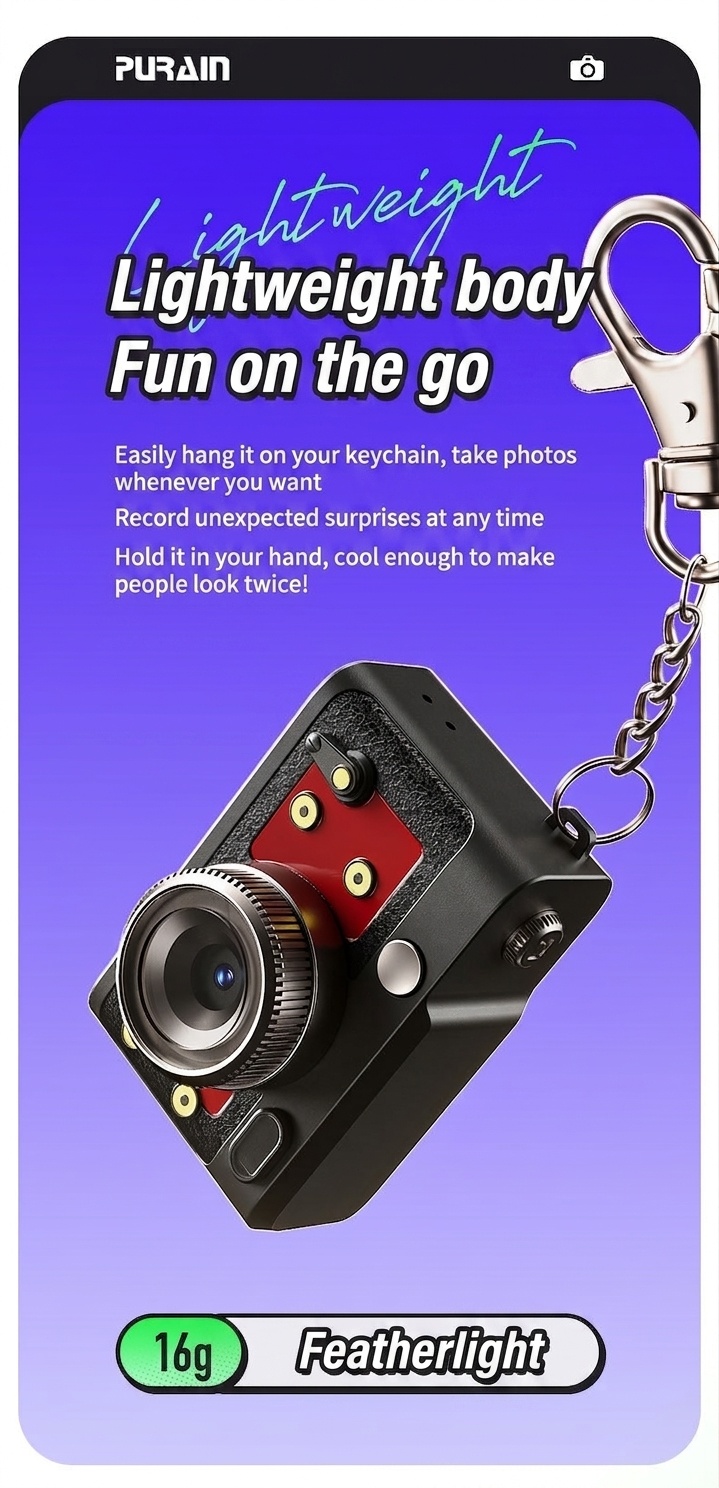 Purain Mini Portable 1080P HD Camera, 8MP Photos, 0.96-Inch Display, 180mAh Battery, Micro SD Support