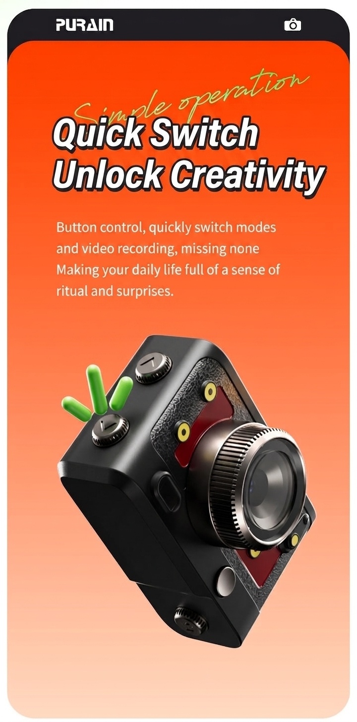 Purain Mini Portable 1080P HD Camera, 8MP Photos, 0.96-Inch Display, 180mAh Battery, Micro SD Support