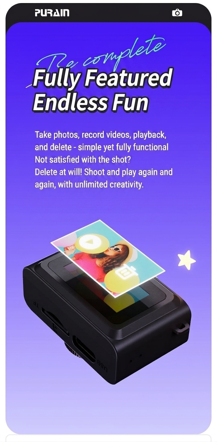 Purain Mini Portable 1080P HD Camera, 8MP Photos, 0.96-Inch Display, 180mAh Battery, Micro SD Support