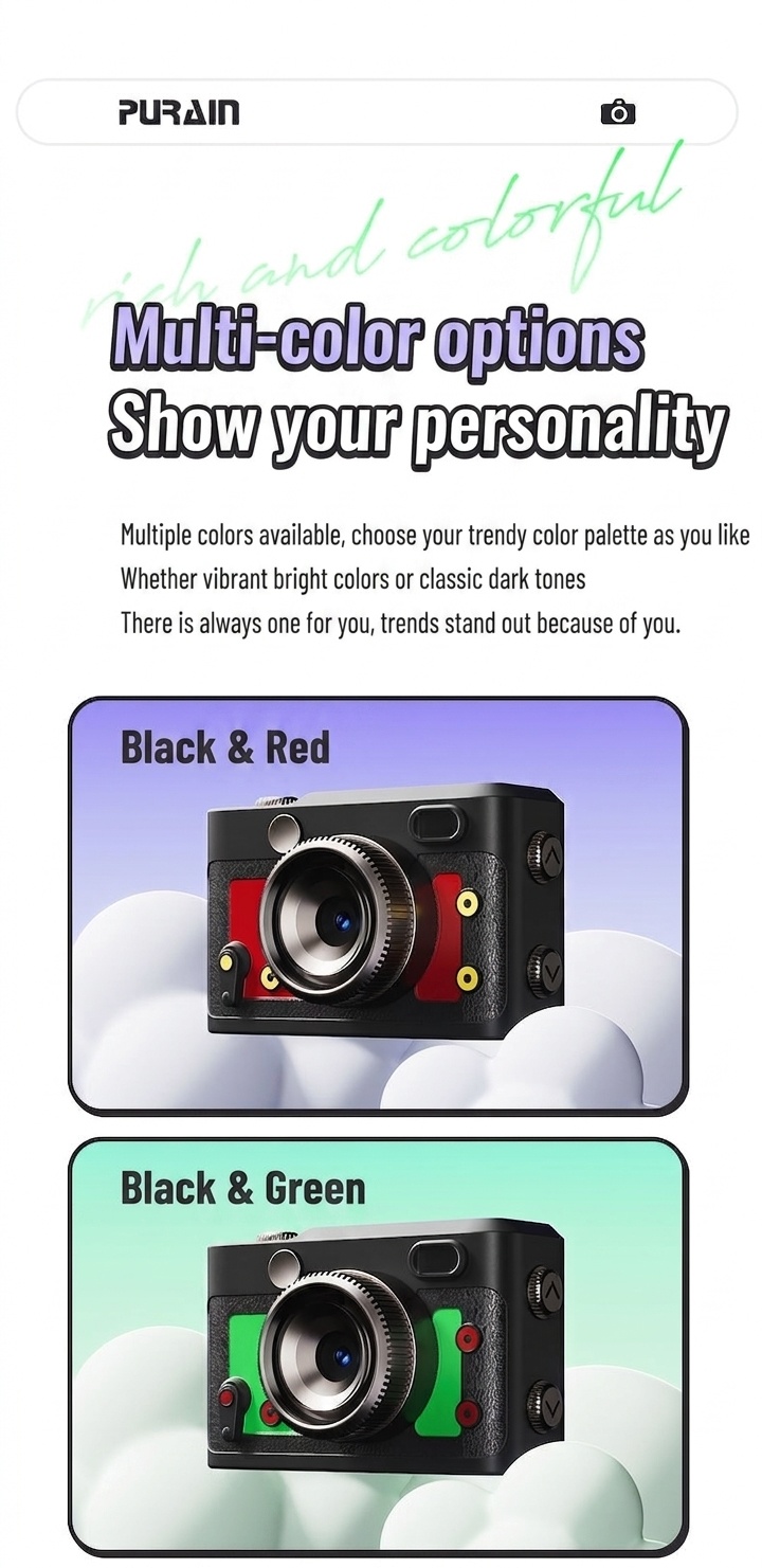 Purain Mini Portable 1080P HD Camera, 8MP Photos, 0.96-Inch Display, 180mAh Battery, Micro SD Support