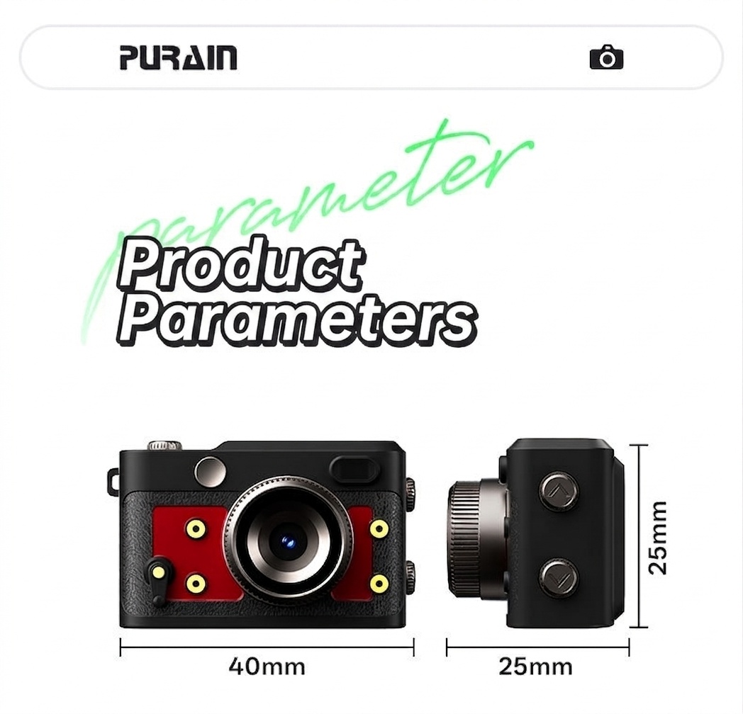 Purain Mini Portable 1080P HD Camera, 8MP Photos, 0.96-Inch Display, 180mAh Battery, Micro SD Support