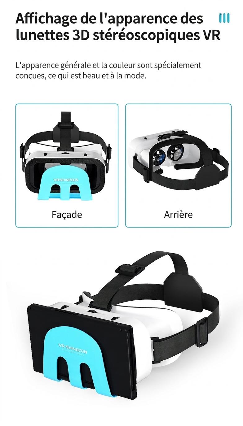 Casque de réalité virtuelle Shinecon G11 avec lentilles HD et champ de vision de 110° pour Switch et téléviseurs OLED #19030002