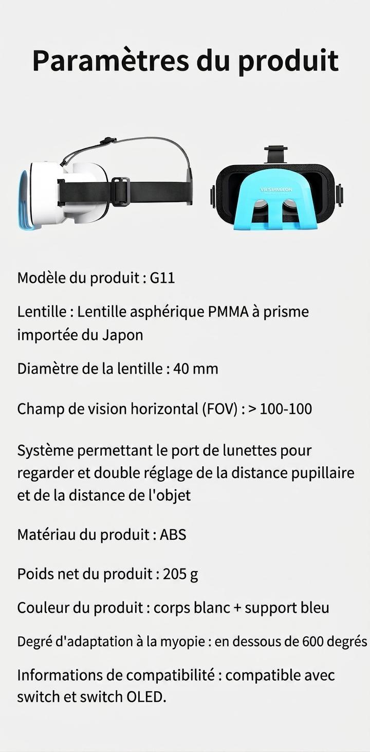 Casque de réalité virtuelle Shinecon G11 avec lentilles HD et champ de vision de 110° pour Switch et téléviseurs OLED #19030002