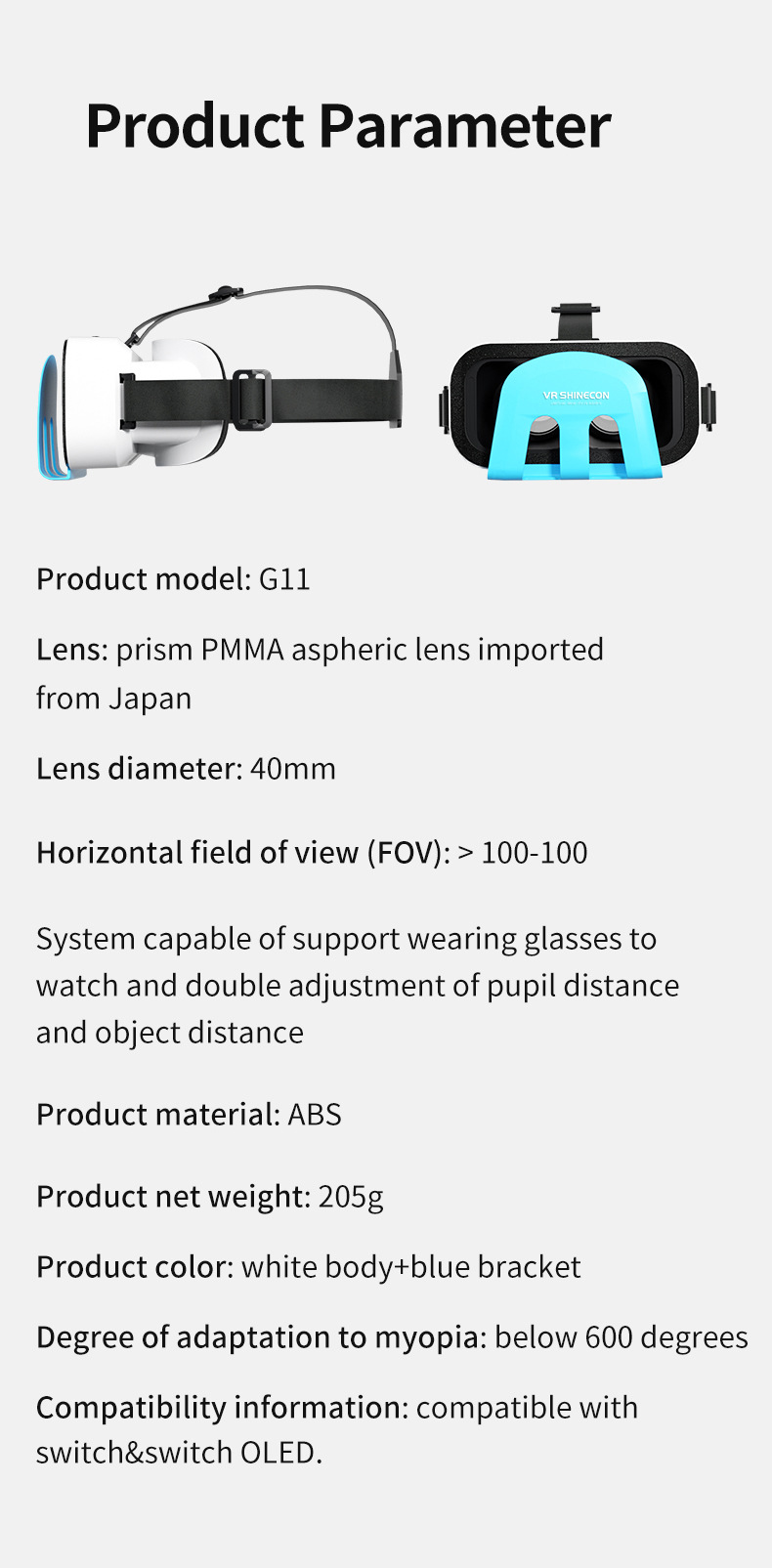 Shinecon G11 VR Headset 110° FOV HD Lenses for Switch & OLED TV #19030002