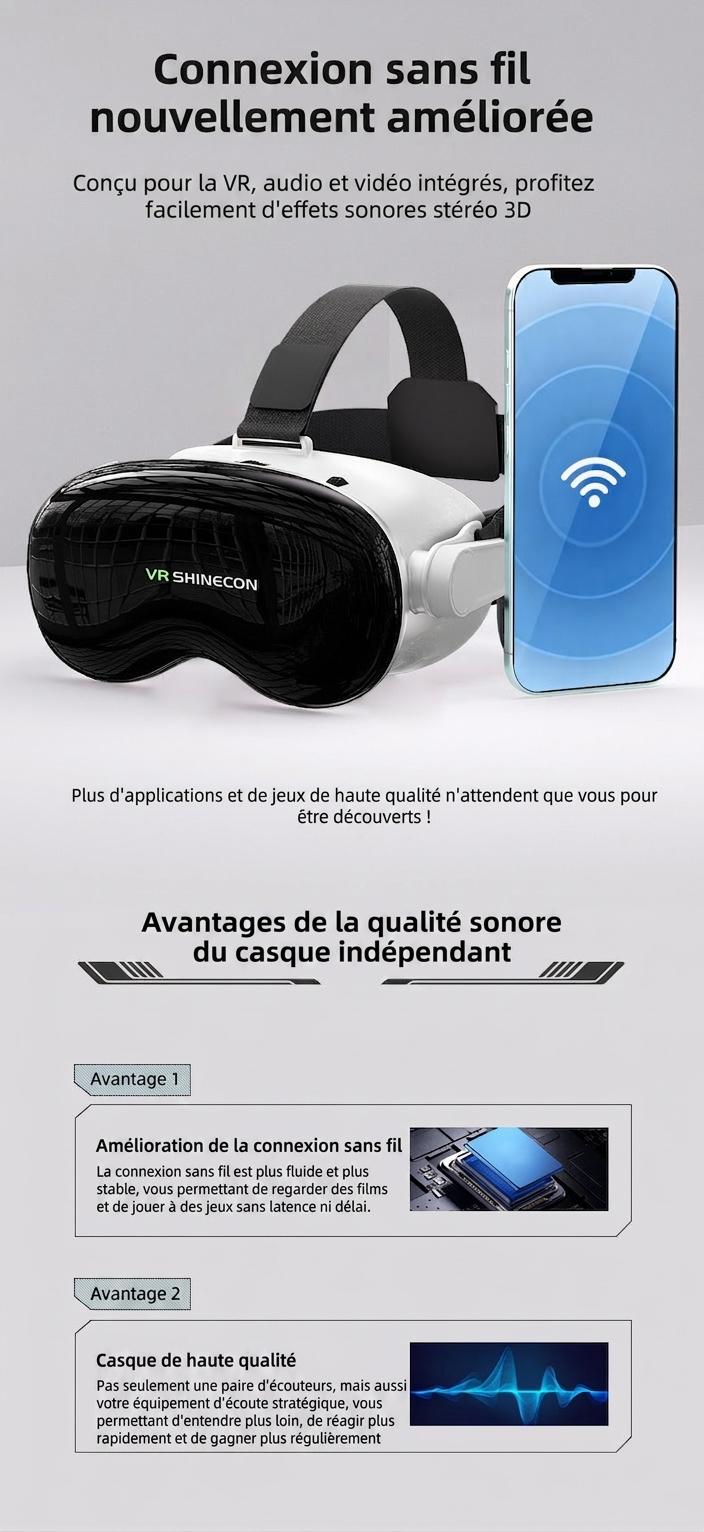 Lunettes de réalité virtuelle 3D Shinecon G18EB, verres HD, pour smartphones Android et iOS de 4,7 à 7 pouces #19030001