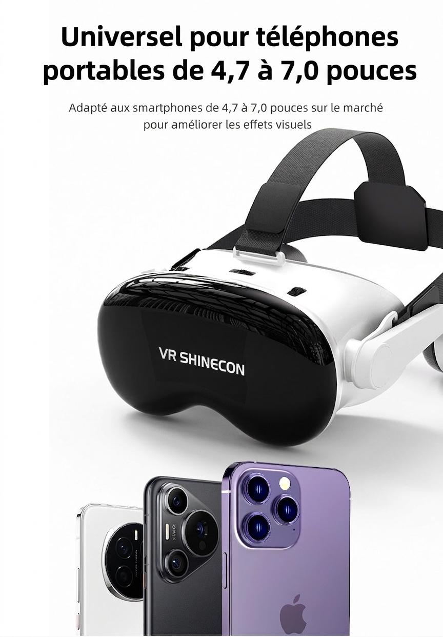 Lunettes de réalité virtuelle 3D Shinecon G18EB, verres HD, pour smartphones Android et iOS de 4,7 à 7 pouces #19030001