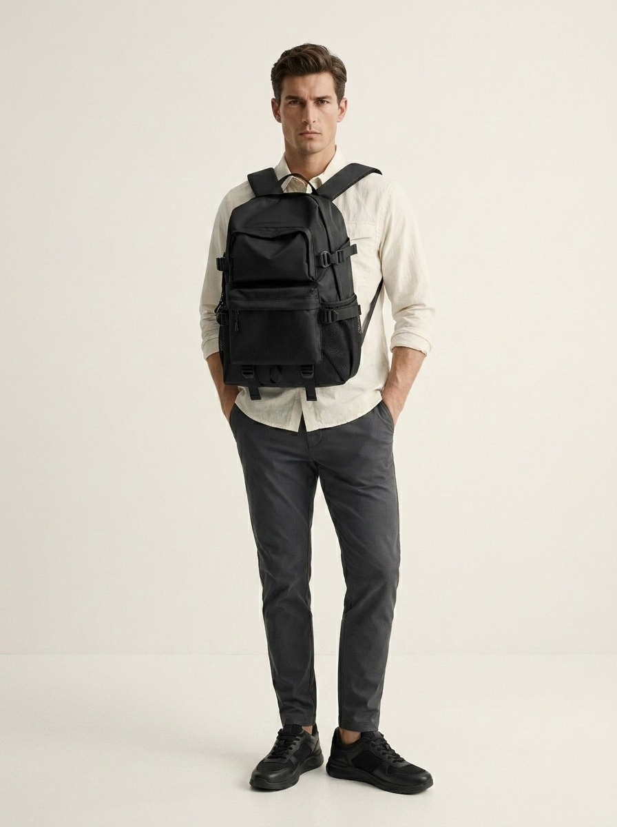 Durable Black Travel Backpack with Laptop Compartment