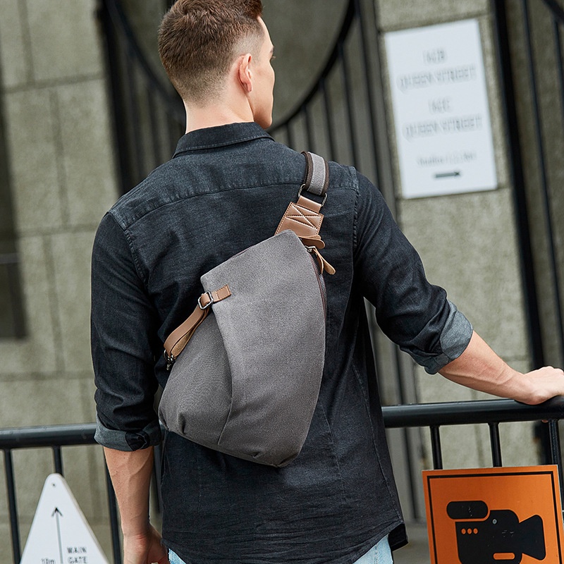 Urban Explorer Men's Canvas Sling Bag - Grey Crossbody
