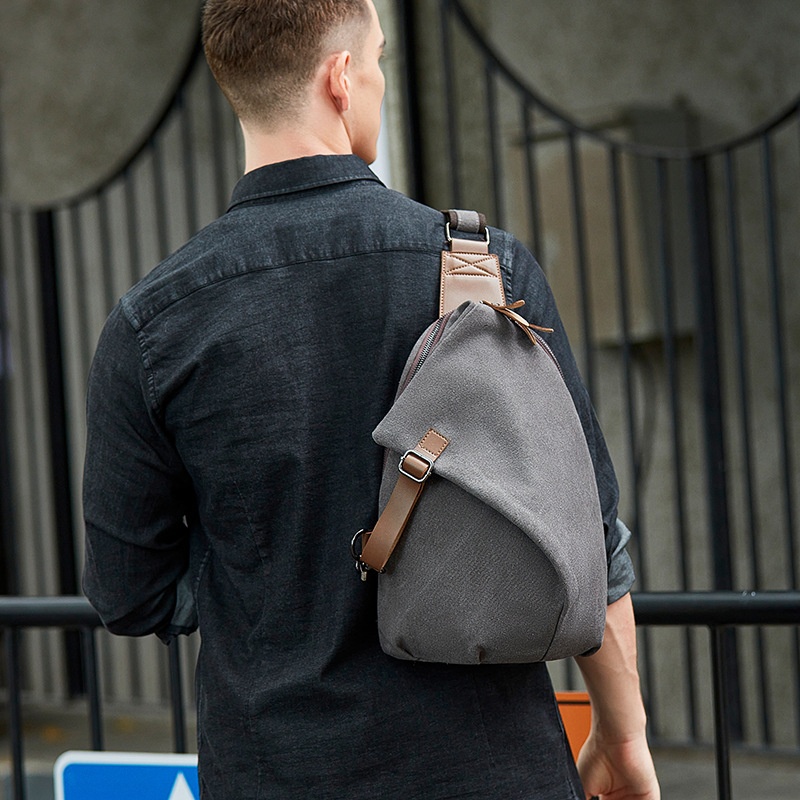 Urban Explorer Men's Canvas Sling Bag - Grey Crossbody