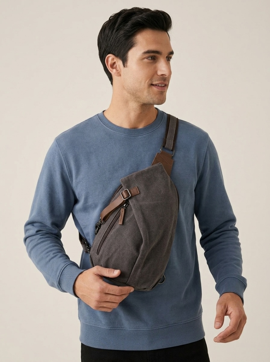 Urban Explorer Men's Canvas Sling Bag - Grey Crossbody