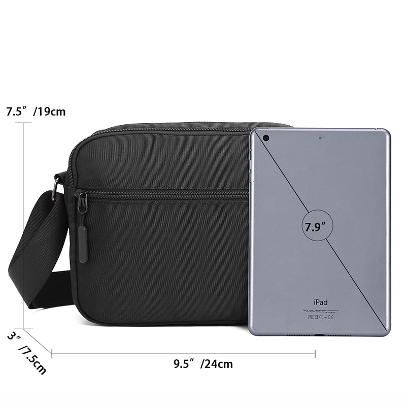 Sleek Black Crossbody Bag - Durable & Multi-Pocket