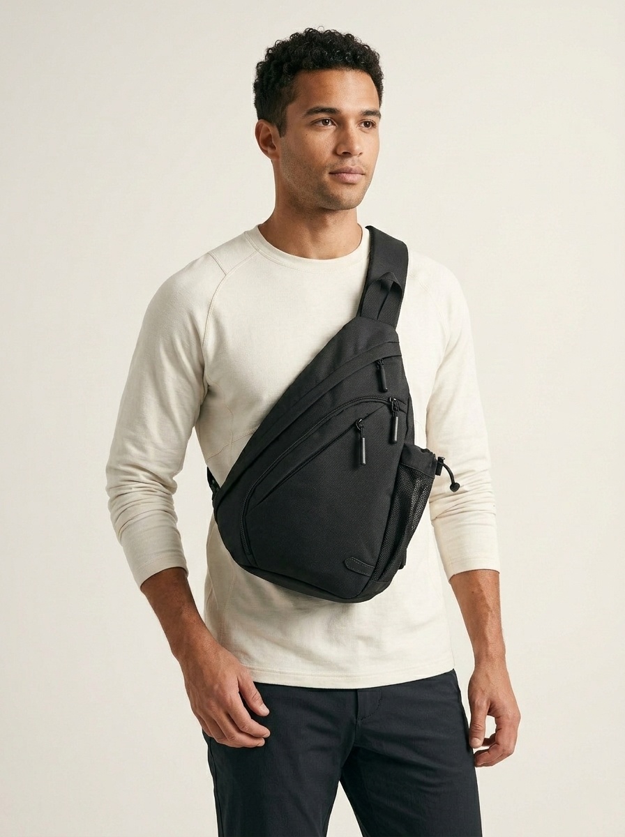 Sleek Black Sling Bag - Waterproof Crossbody Chest Pack