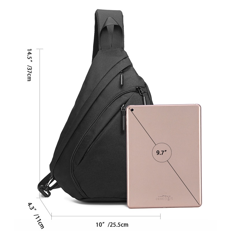 Sleek Black Sling Bag - Waterproof Crossbody Chest Pack
