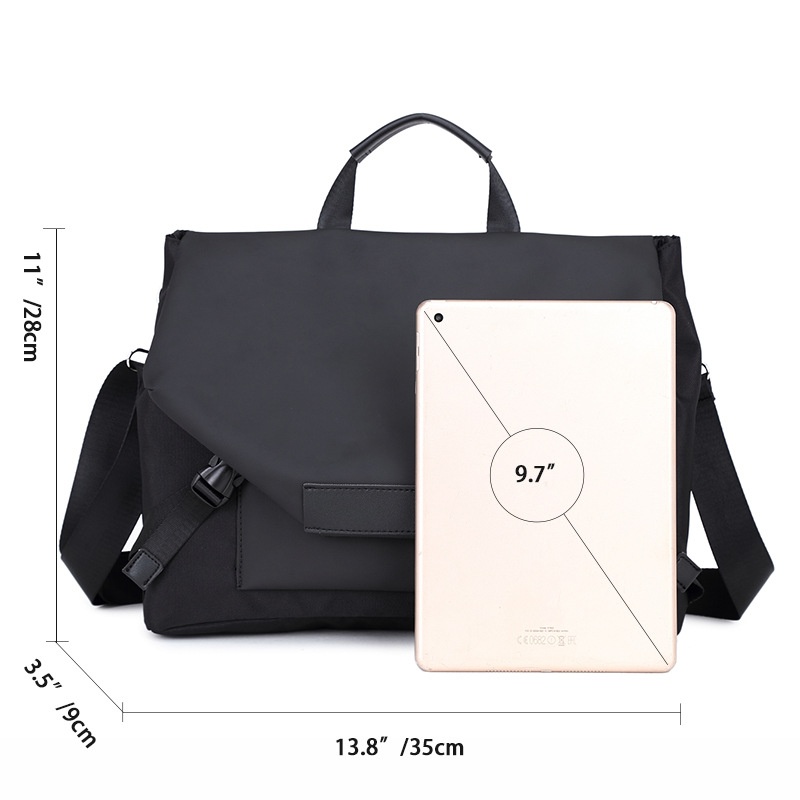 Men's Modern Matte Black Messenger Bag - Laptop Briefcase