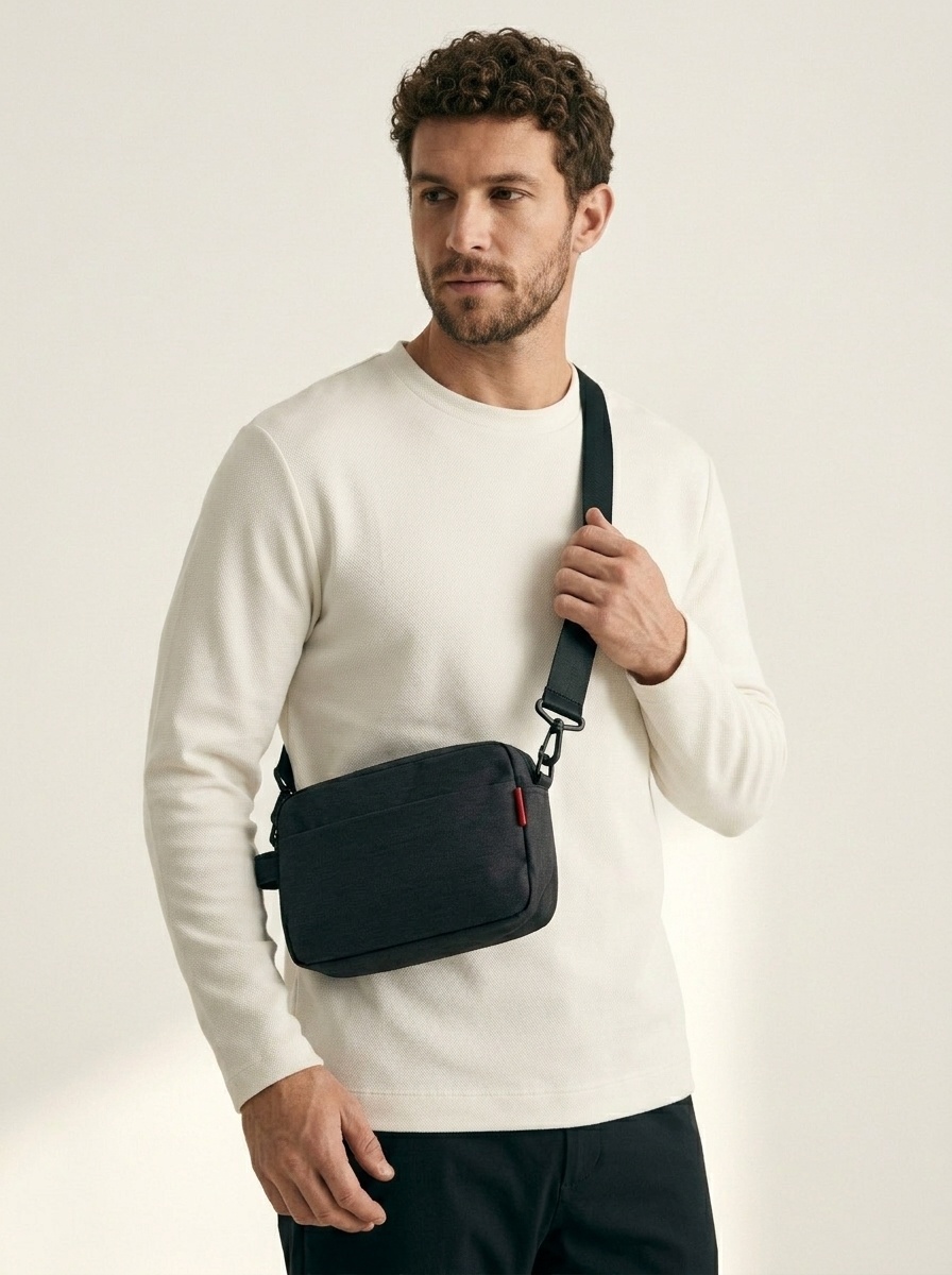 Men's Minimalist Black Crossbody Bag - Everyday Sling