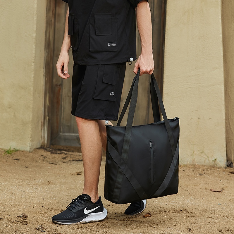 Men's Black Nylon Tote Bag - Gym & Travel Shoulder Bag
