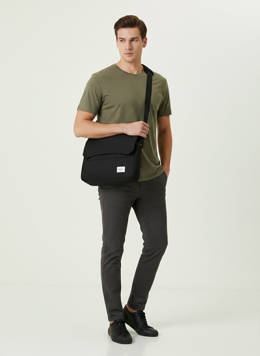 Men's Casual Black Messenger Crossbody Bag