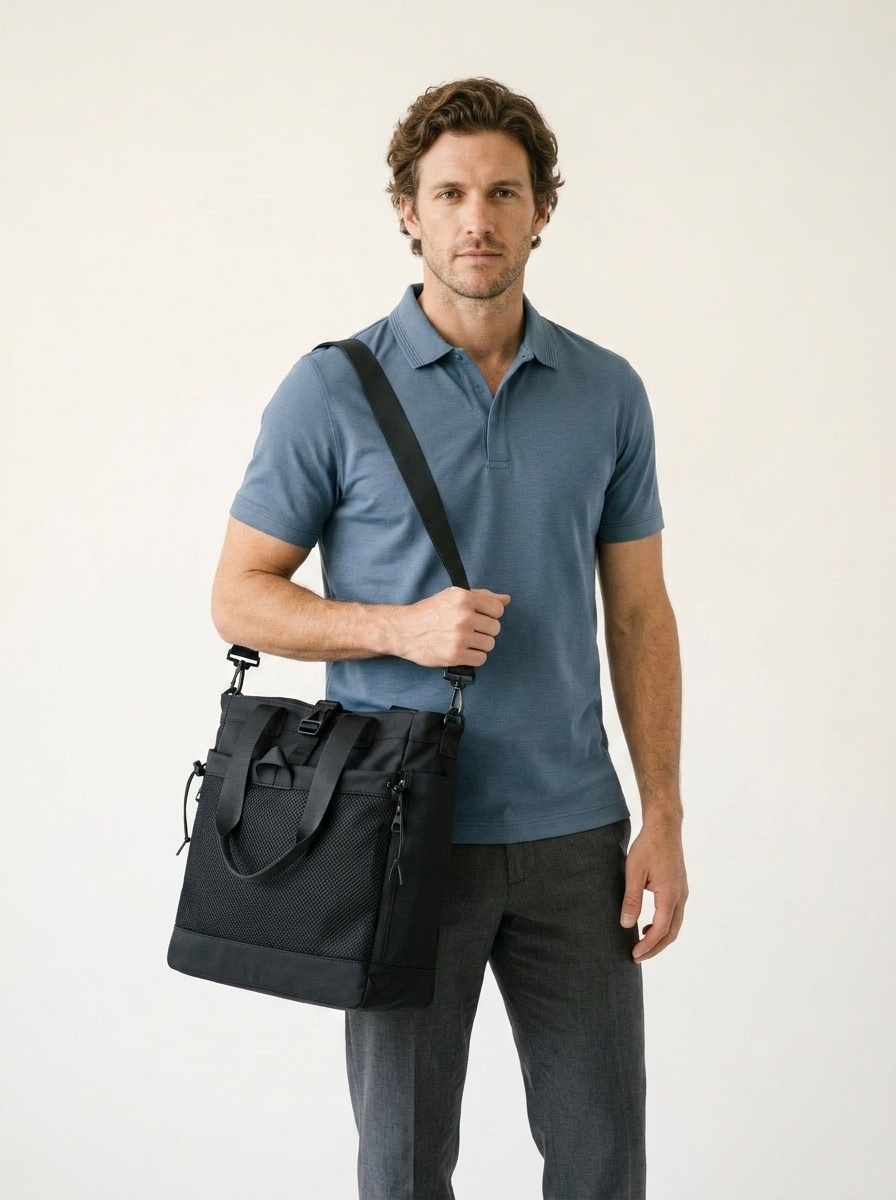 Versatile Black Utility Tote Bag with Shoulder Strap