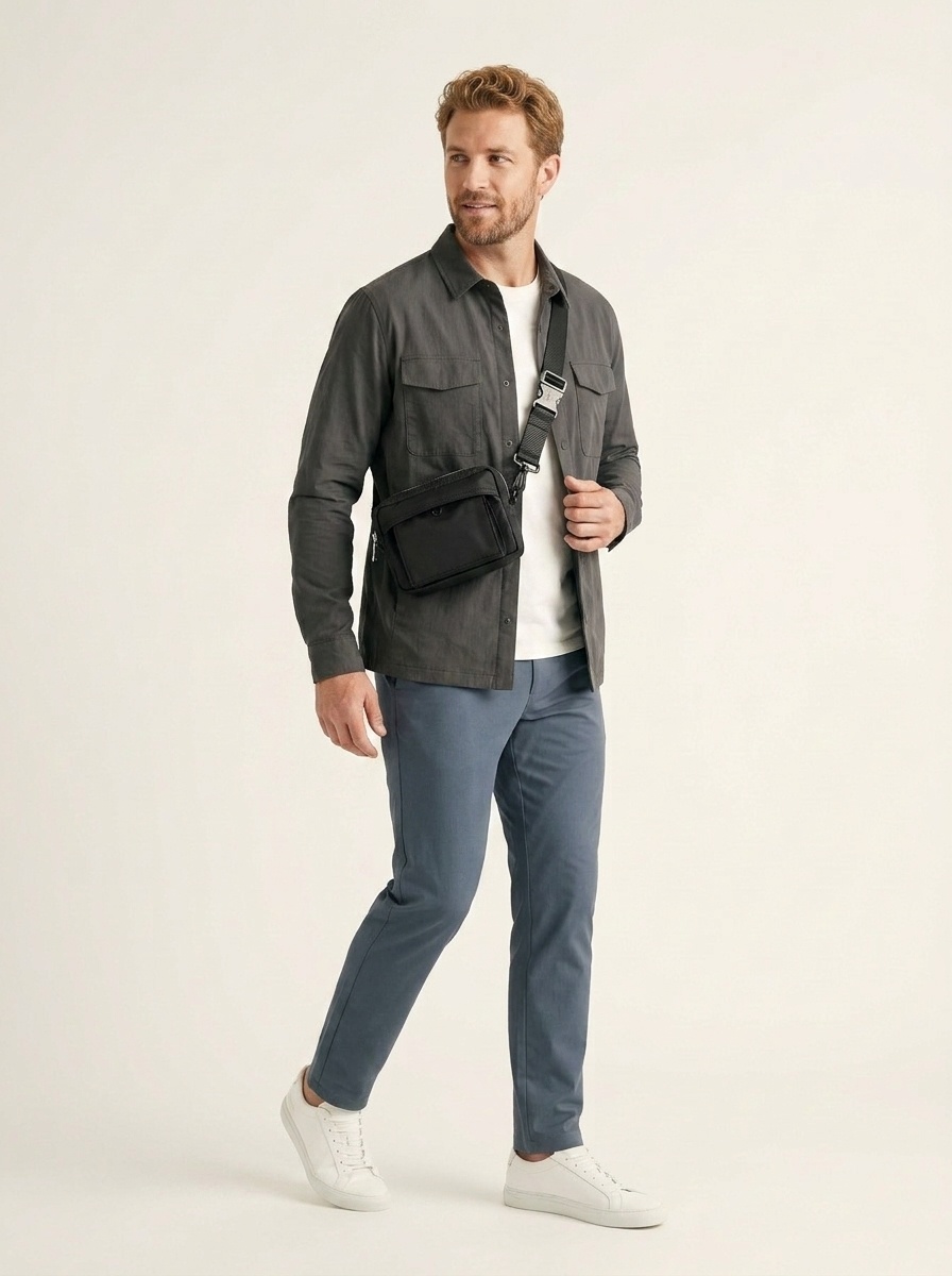 Men's Black Nylon Crossbody Bag - Mini Shoulder Pouch