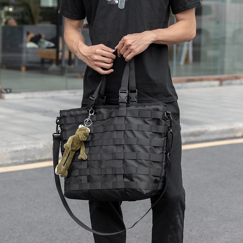 Black Tactical Utility Tote Bag with Detachable Strap