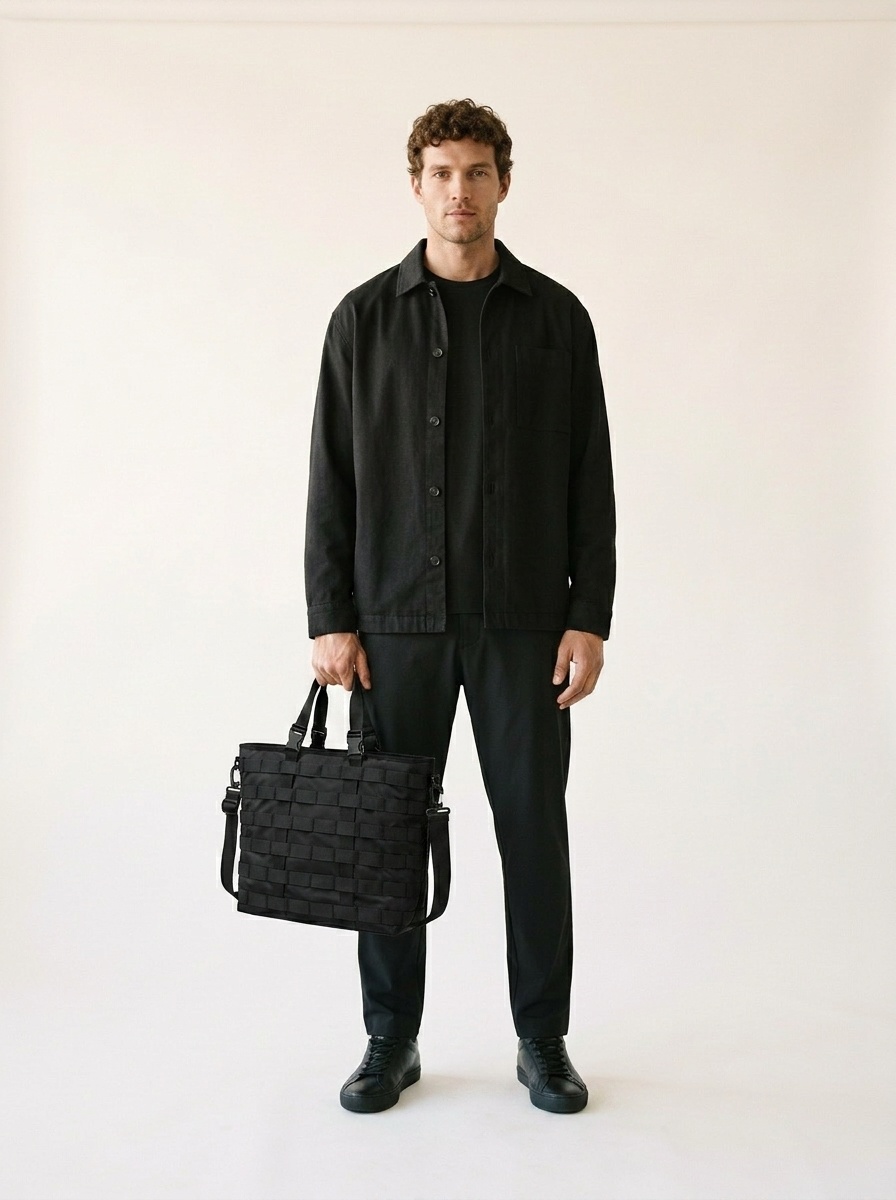 Black Tactical Utility Tote Bag with Detachable Strap