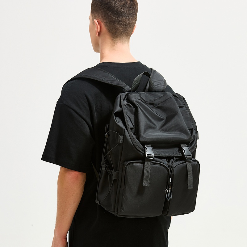 Stylish Black Roll-Top Backpack with Laptop Sleeve