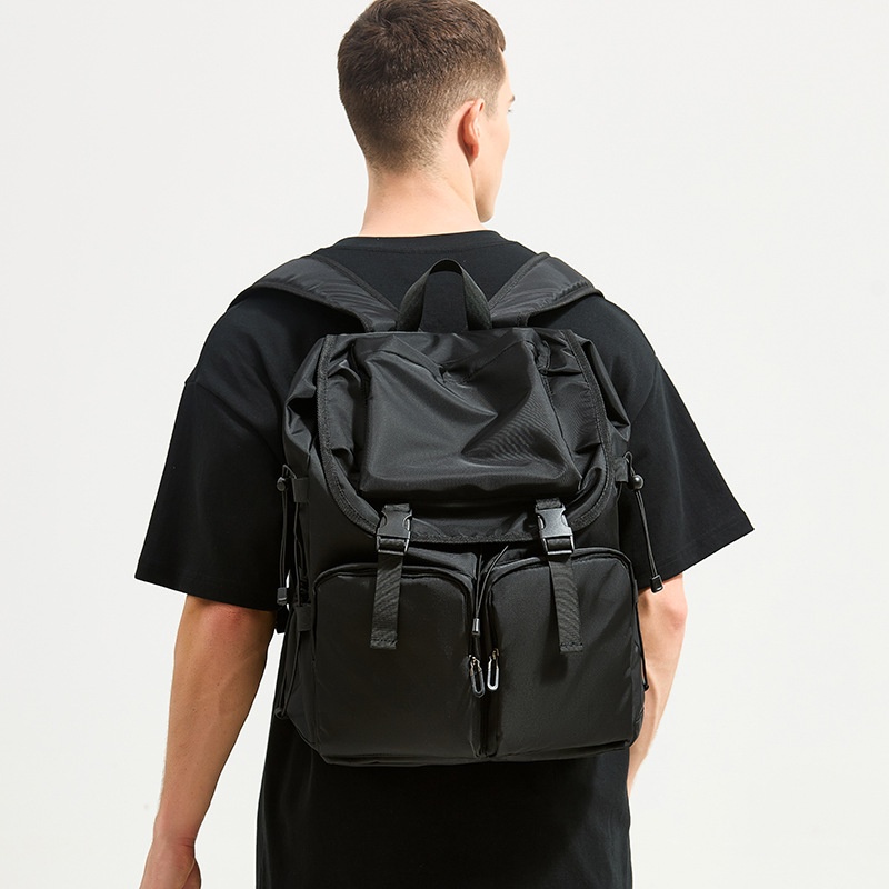 Stylish Black Roll-Top Backpack with Laptop Sleeve