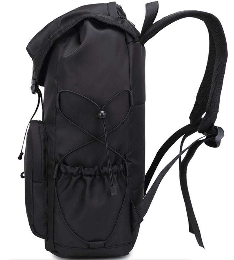 Stylish Black Roll-Top Backpack with Laptop Sleeve