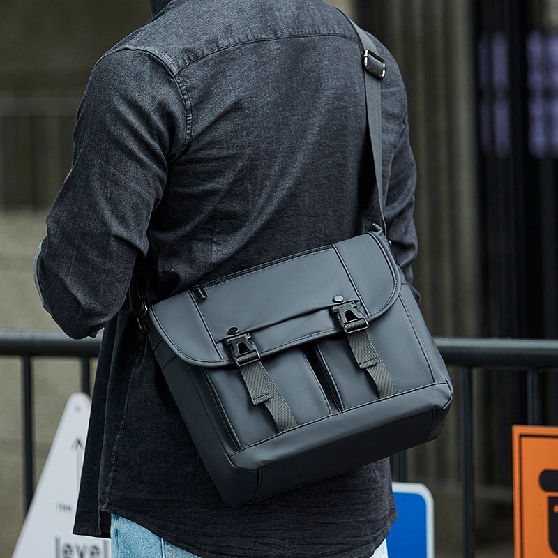 Matte Black Messenger Bag - Durable Crossbody for Men