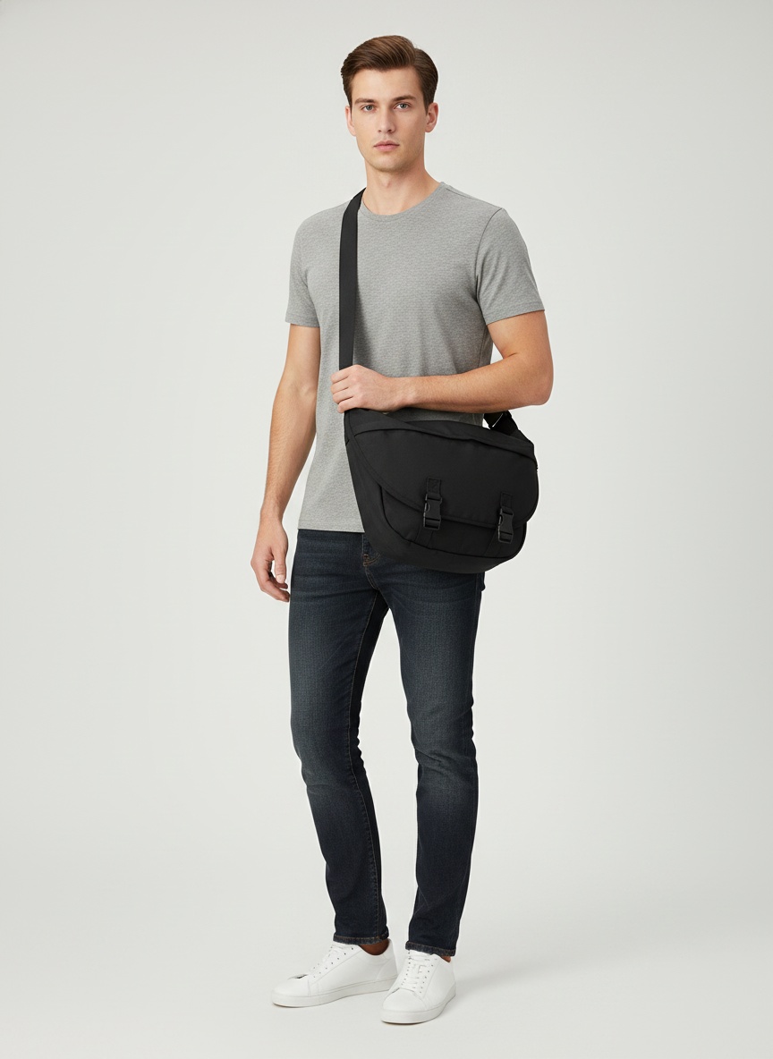 Everyday Black Messenger Crossbody Bag