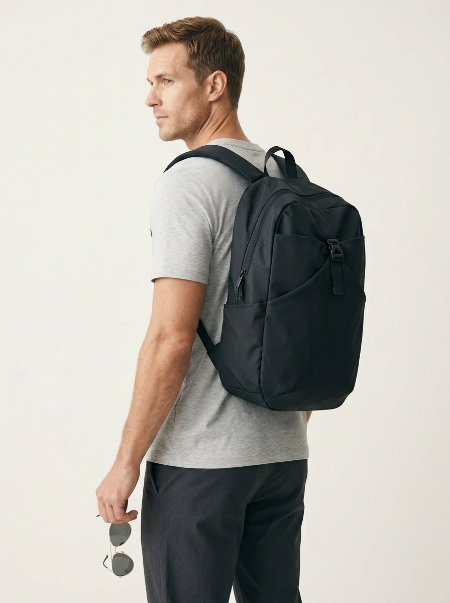 Minimalist Black Everyday Backpack with Laptop Sleeve