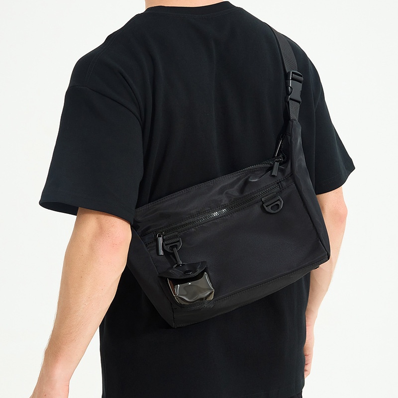Men's Black Nylon Crossbody Bag with Detachable Pouch