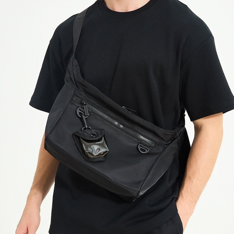 Men's Black Nylon Crossbody Bag with Detachable Pouch