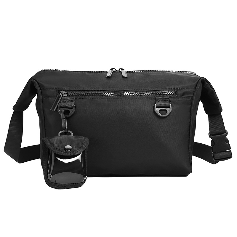 Men's Black Nylon Crossbody Bag with Detachable Pouch