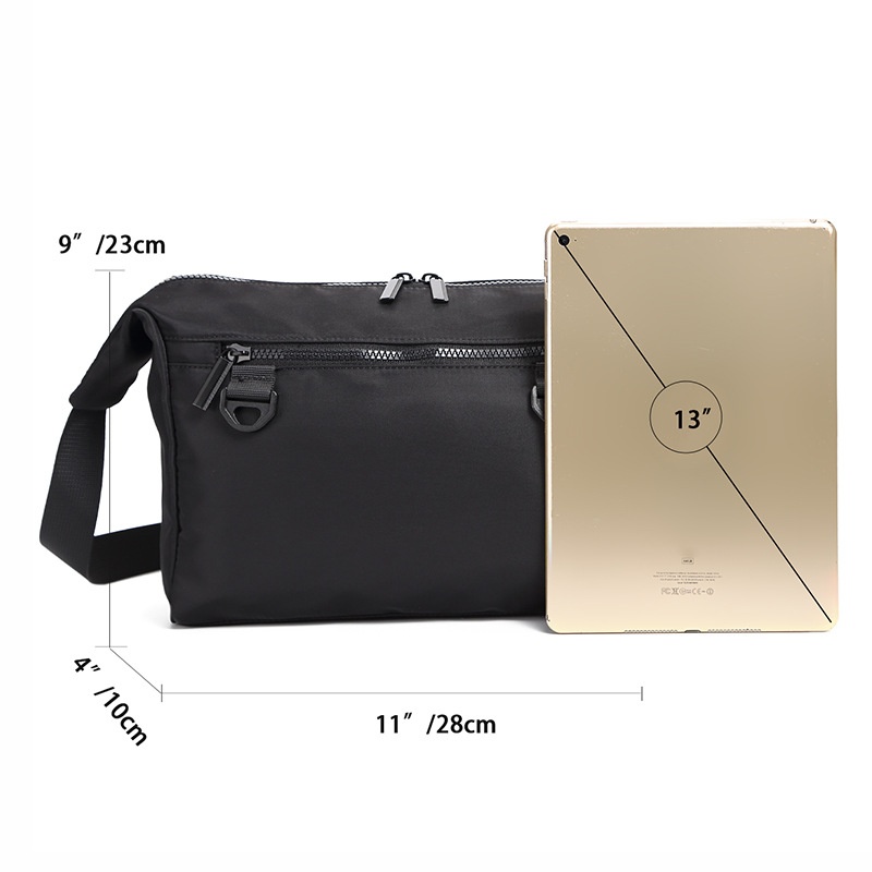 Men's Black Nylon Crossbody Bag with Detachable Pouch