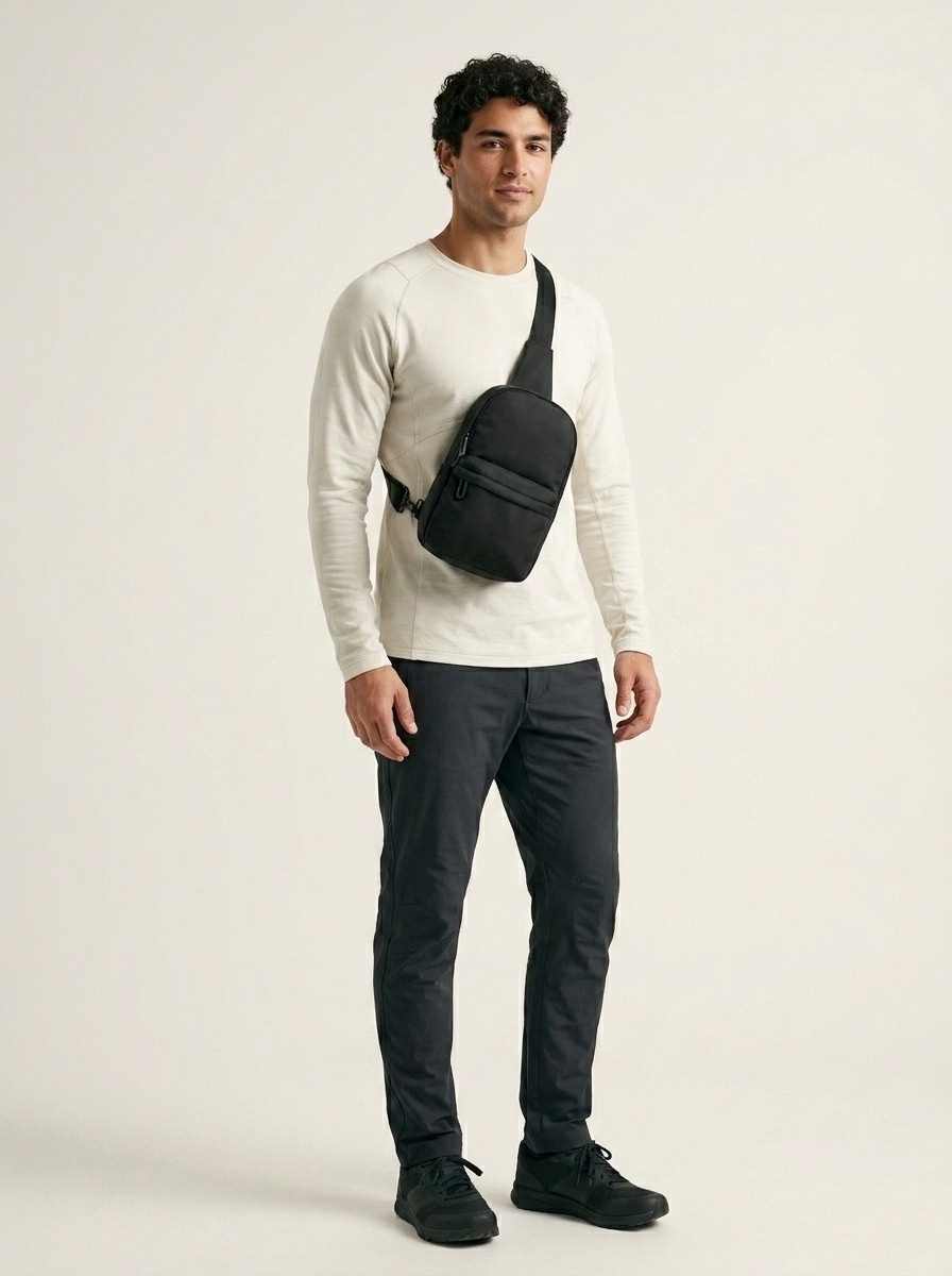 Men's Matte Black Sling Bag - Versatile Crossbody Backpack