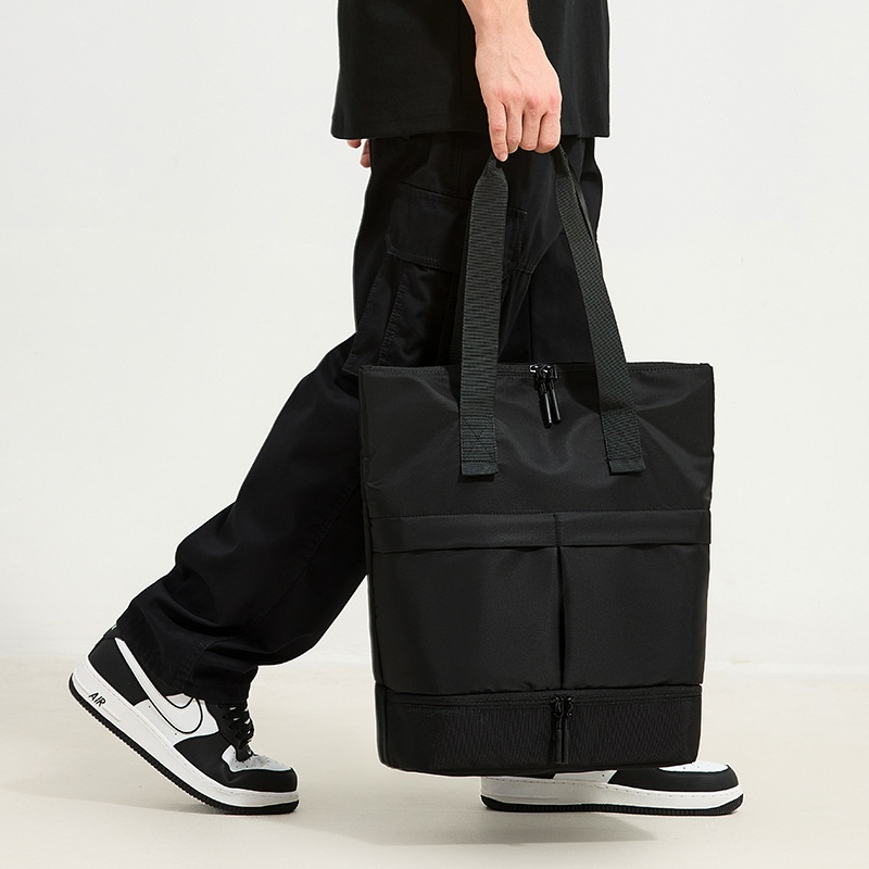 Black Gym & Travel Tote Bag with Shoe Compartment