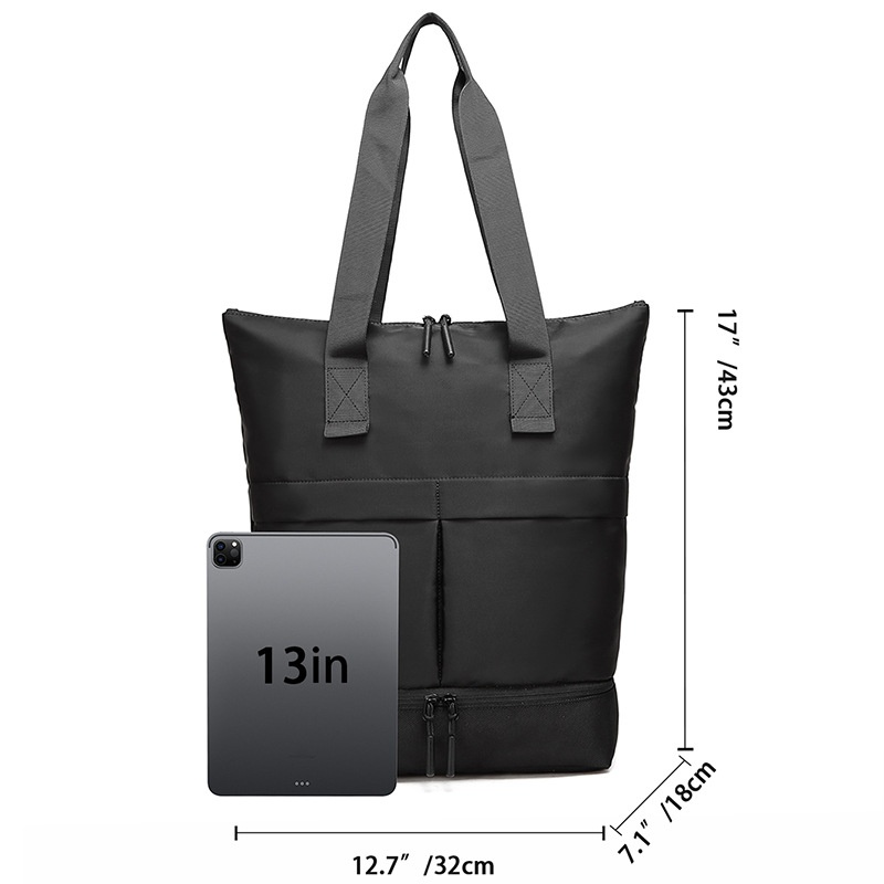 Black Gym & Travel Tote Bag with Shoe Compartment