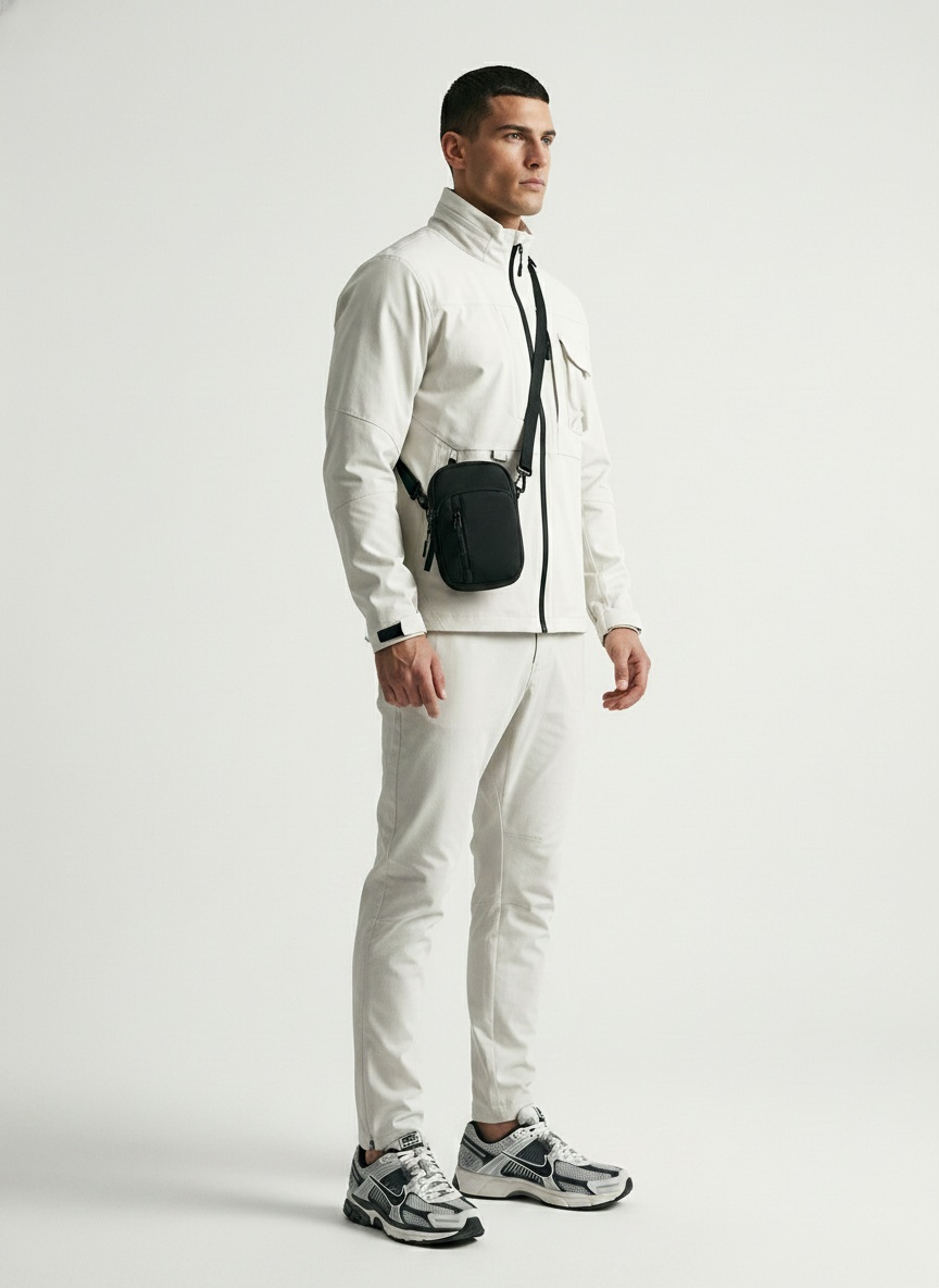 Men's Black Nylon Crossbody Bag - Small Shoulder Pouch