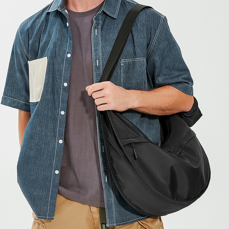 Unisex Black Nylon Sling Bag - Casual Crossbody Shoulder Pack