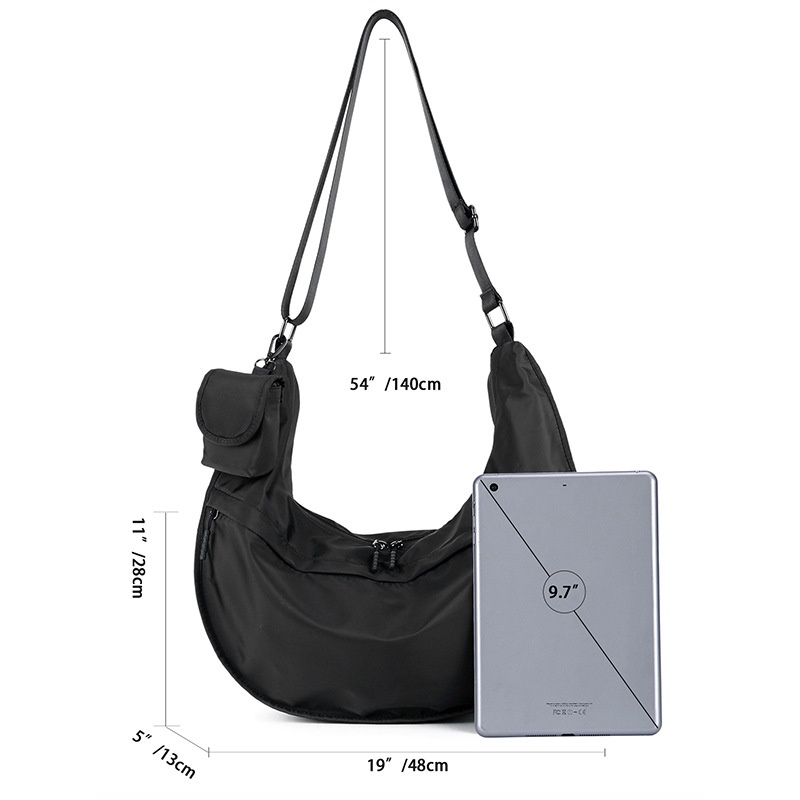 Unisex Black Nylon Sling Bag - Casual Crossbody Shoulder Pack