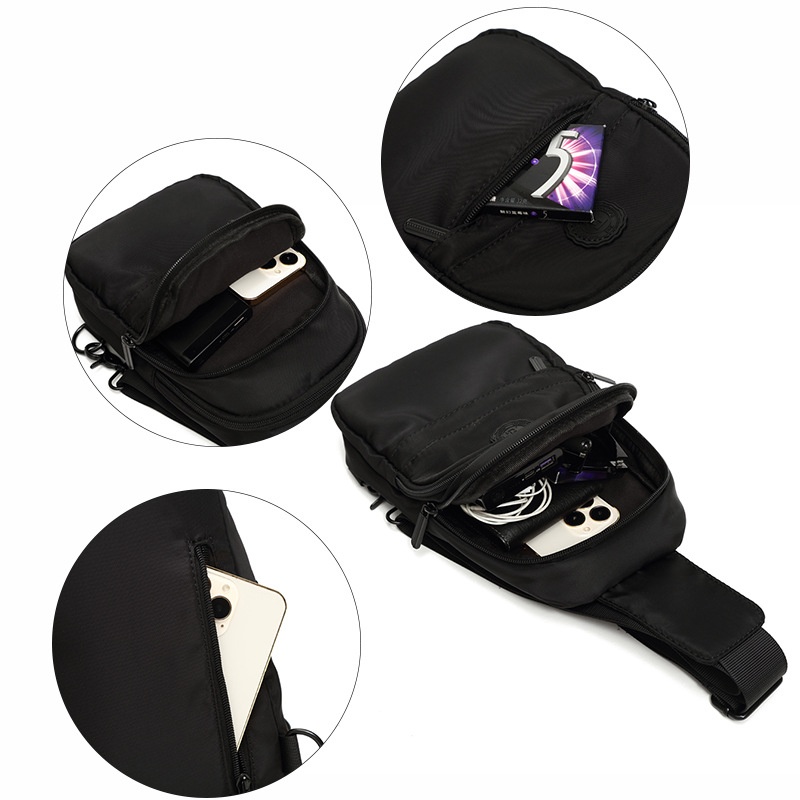 Men's Compact Black Sling Bag - Chest Crossbody Pack