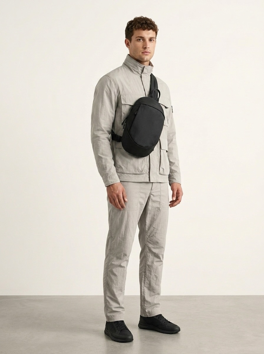 Sleek Black Sling Bag - Men's Crossbody Chest Bag