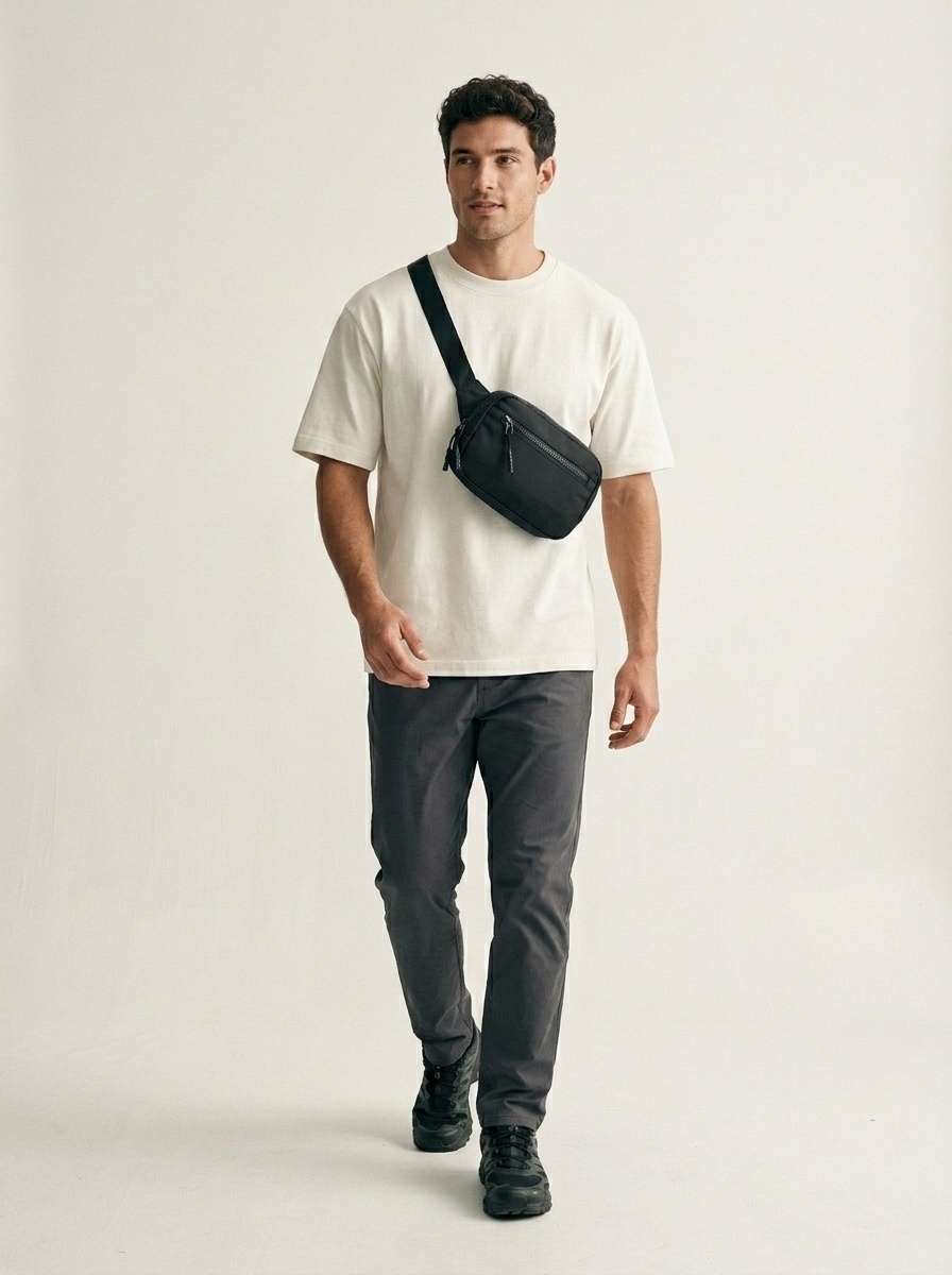 Sleek Black Chest Bag - Compact Crossbody Sling Pack