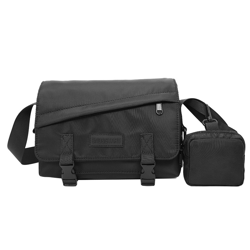 Men's Black Crossbody Messenger Bag with Detachable Pouch