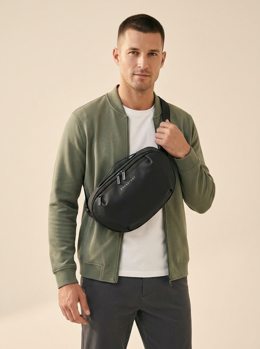 Modern Matte Black Crossbody Sling Bag for Men