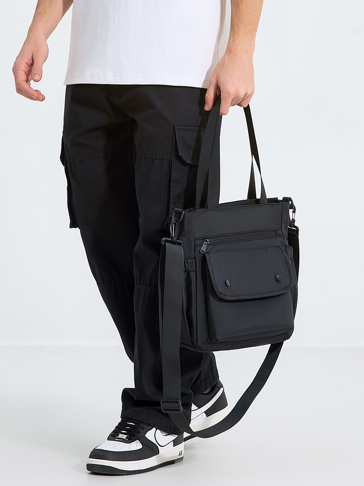 Men's Black Utility Messenger Bag with Pockets