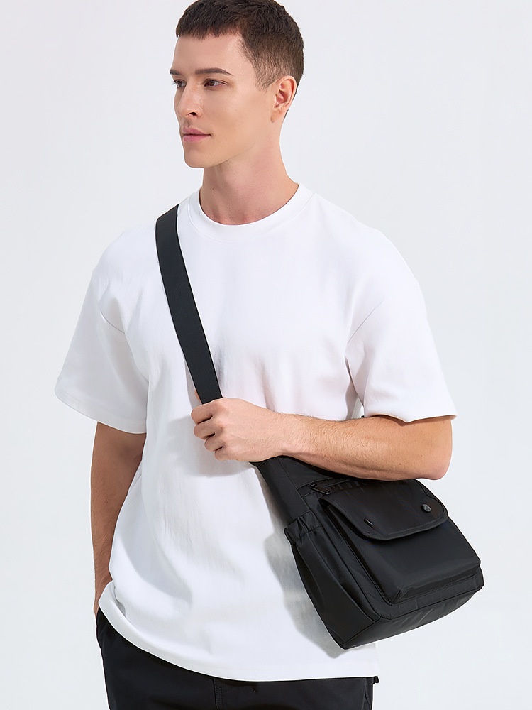 Men's Black Utility Messenger Bag with Pockets